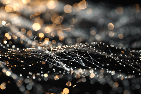 Abstract bokeh background with dew drops and spider web.の素材