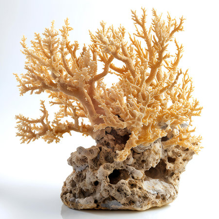 Coral isolated on white background. Closeup of yellow coral.の素材