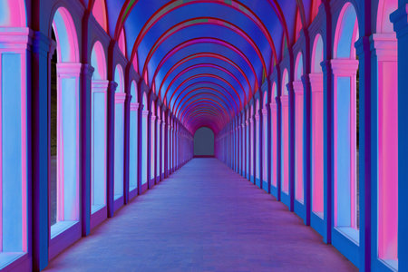 Colored corridor with arches and columns.の素材