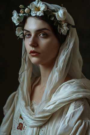 Portrait of a beautiful girl with a wreath on her headの素材