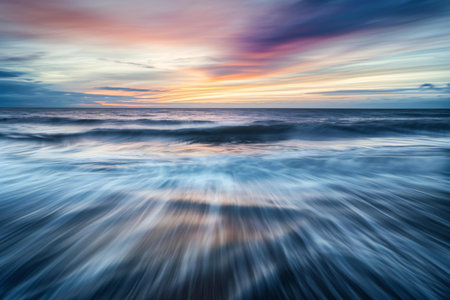 Beautiful sunset over the sea, long exposure photo, long exposureの素材