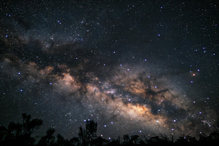 Milky Way galaxy with stars and space dust in the universe. Long exposure photograph.with grainの素材