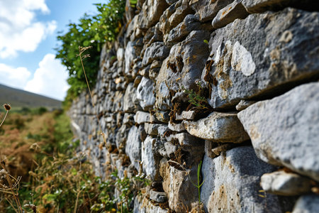 Detail of a stone wall in the countryside of Galicia, Spainの素材