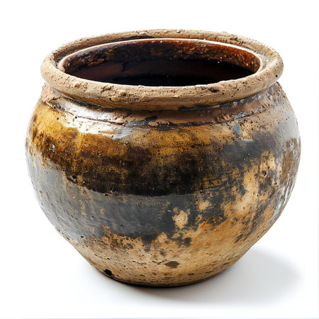 Old ceramic pot isolated on white background.の素材
