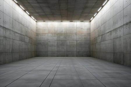Concrete wall with light and shadow on the floor.の素材