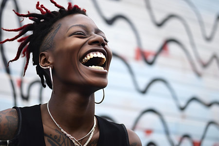 Portrait of a smiling african american woman with dreadlocksの素材
