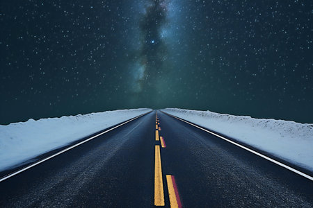 The road to the stars in the night sky.の素材