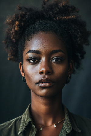 Portrait of beautiful african american woman with afro hairstyleの素材