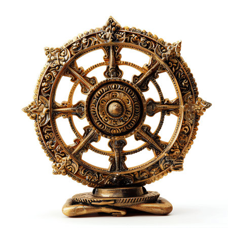 Old ship steering wheel isolated on white background,の素材