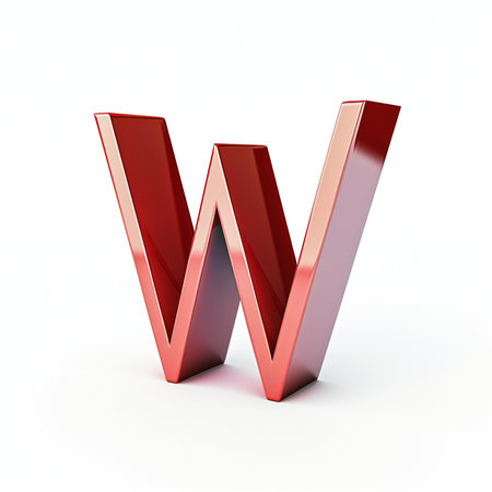 glossy red letter W isolated on white background,の素材