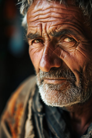 Portrait of an old man in the streets of Kathmandu, Nepalの素材