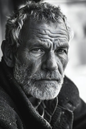 Portrait of a sad elderly man. Black and white photo.の素材