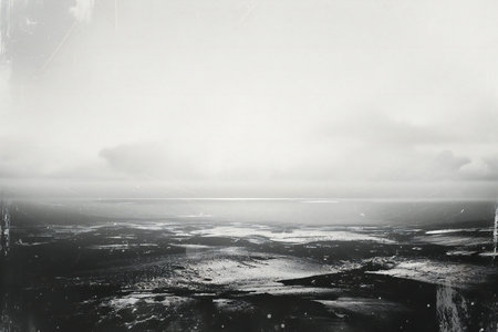 Foggy winter landscape with ice floes in the sea.の素材
