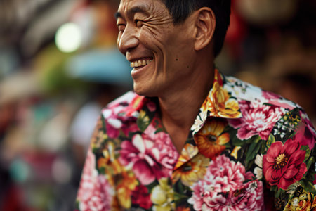 Portrait of unknowns Nepali people selling flowers at Thamel street in Kathmandu in the morningの素材