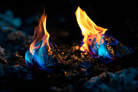 Fire flames on black background. Close up of fire flames. Abstract fire flames background.の素材
