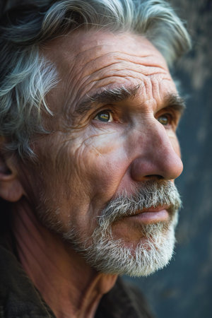 Portrait of a senior man with grey hair and white beard.の素材