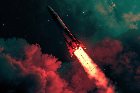 Rocket flying high in the skyの素材