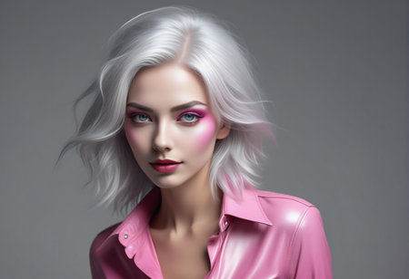 Fashion portrait of a beautiful blonde woman with pink make-upの素材