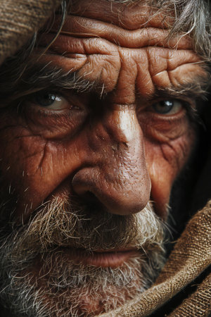 Portrait of an old man with a long beard and mustache.の素材
