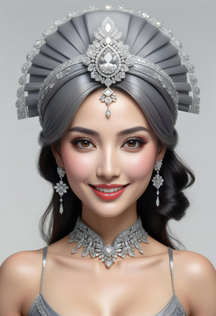 Beautiful asian woman wearing turban and silver earrings.の素材