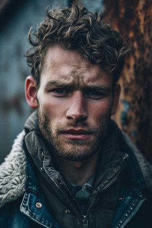 Portrait of a handsome young man with stylish haircut and beard.の素材