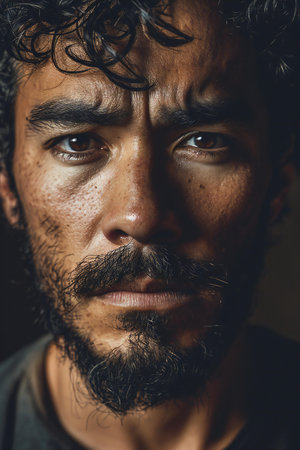 Portrait of a man with a beard and mustache. Close-up.の素材