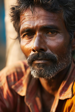 Portrait of a sad old man in the village. India.の素材