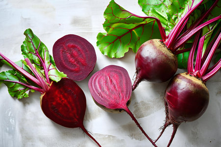 Beetroot and beetroots on a white background, top viewの素材