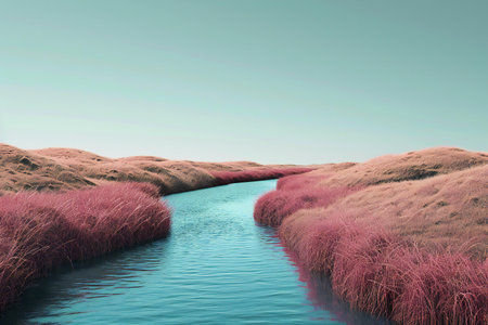 pink grass and blue sky. nature backgroundの素材