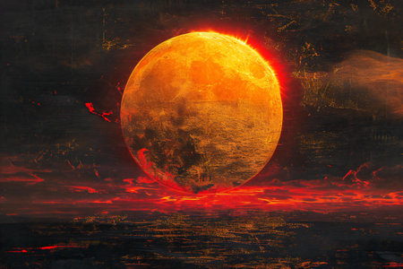 Red planet on grunge background.の素材