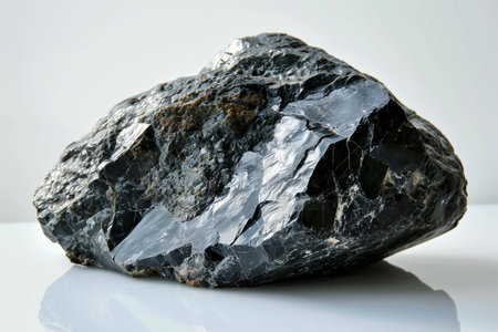 Black chalcedony stone on white background, closeup of photoの素材