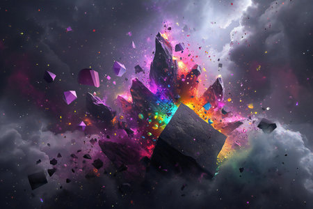 Fractal illustration of a colorful explosion. Abstract background.の素材