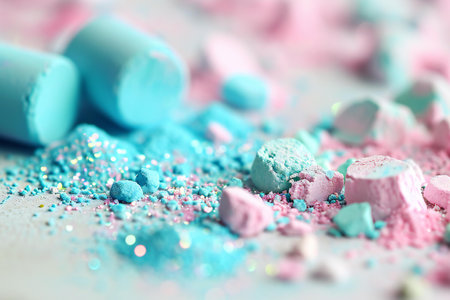 Colorful crushed eyeshadow on light background, closeup viewの素材
