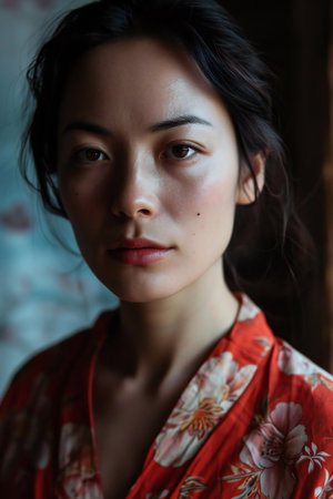 Portrait of a beautiful asian woman in kimono.の素材