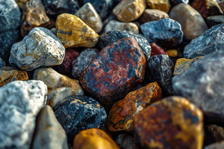 Colorful stones on the beach, close-up. Selective focus.の素材