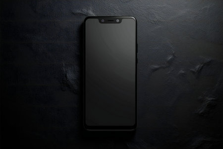 Smartphone with blank screen on black background. Mockup for designの素材