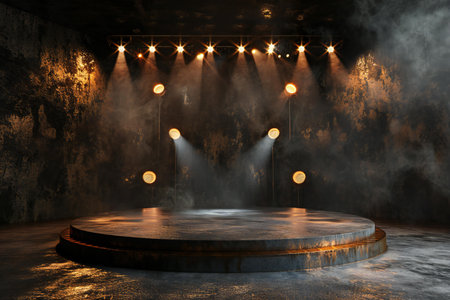 Stage with spotlights and smoke.の素材