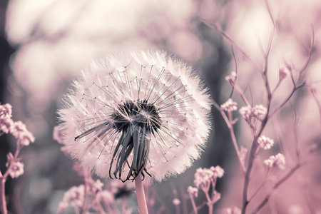 Beautiful dandelion flower on blurred background. Toned.の素材