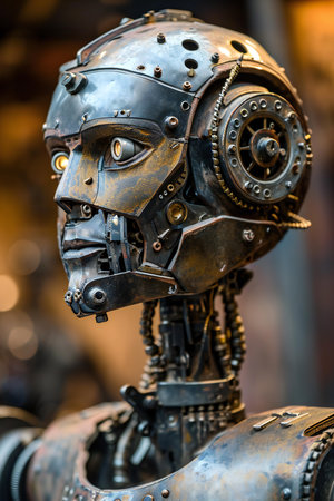Close-up of an old robot head in Kiev, Ukraineの素材