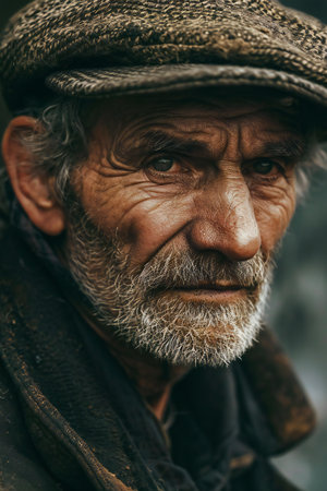 Portrait of an old man with a beard and a hat.の素材