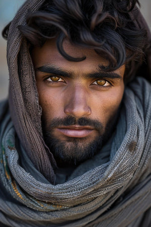 Portrait of a young Indian man in the street. India.の素材