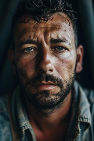 Portrait of a young man with a beard. Close-up.の素材