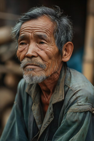 Portrait of an old man in the village of Mae Hong Son, Thailandの素材