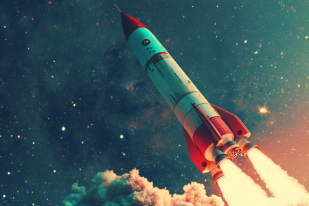 Rocket taking off into space.の素材