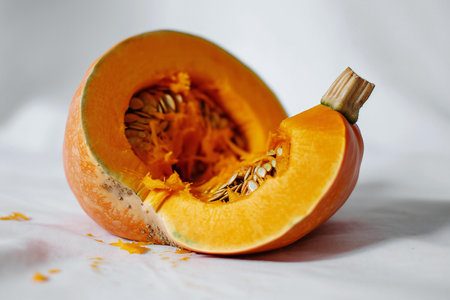 Pumpkin on a white background, close-up, selective focusの素材