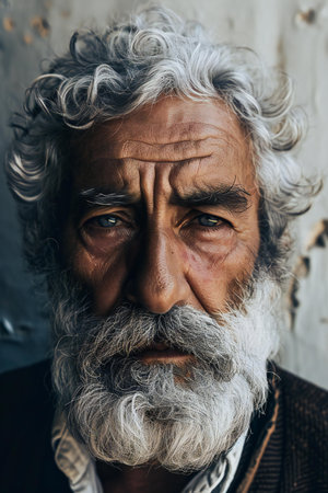Portrait of an old man with gray beard and mustache. Portrait of an old man.の素材