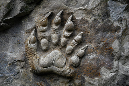 Footprint of an animal on a rock. Close-up.の素材