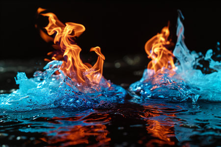 Flaming water on a black background. Close-up.の素材
