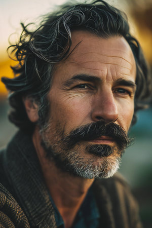 Portrait of a handsome man with a beard and mustache. Men's beauty, fashion.の素材