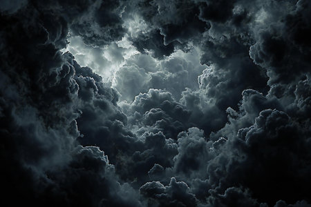 Dark stormy sky with glowing clouds, 3d render illustration.の素材